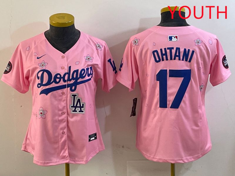 Youth Los Angeles Dodgers 17 Ohtani Pink Sakura Edition 2025 Nike MLB Jersey style 28